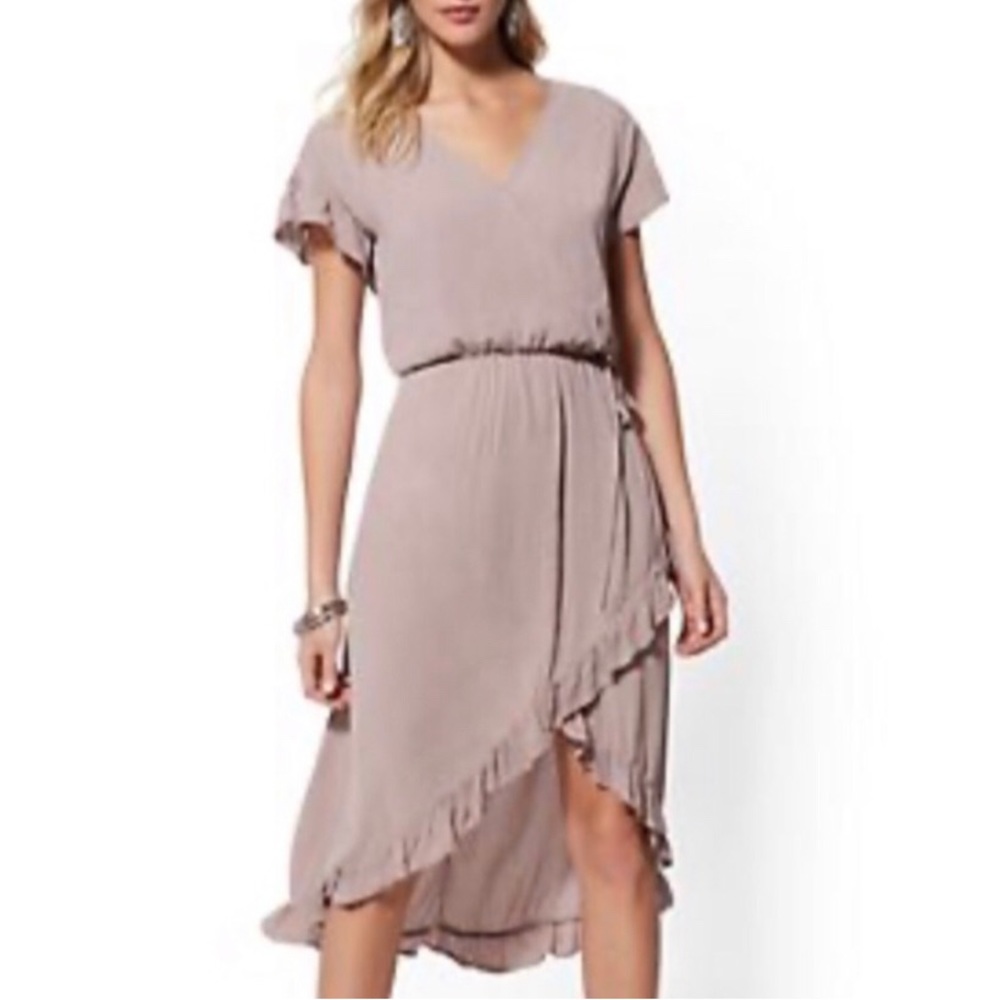Ruffle Hi-Lo Wrap Dress